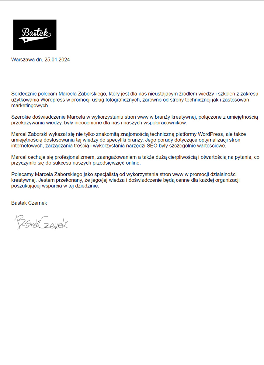 referencje - Bastek Czernek